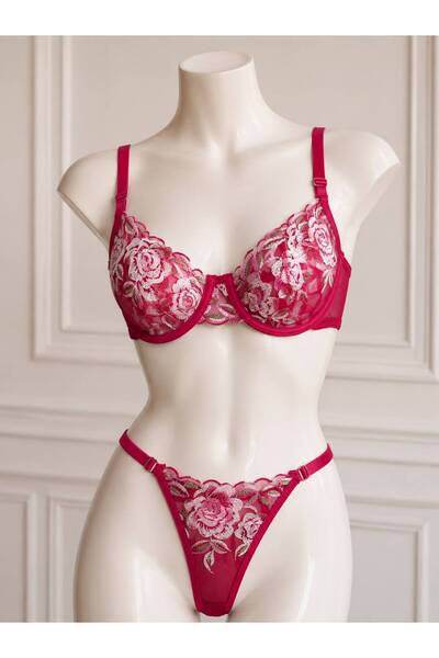 mendoza store Set de sutien cu chiloți cu sârmă, culoare roșie, cu sârmă