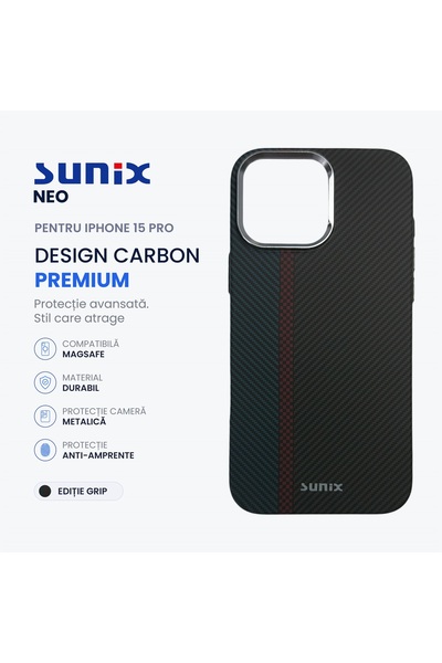 Sunix Husa Neo pentru iPhone 15 Pro A3292, Compatibila MagSafe, Design Carbon...