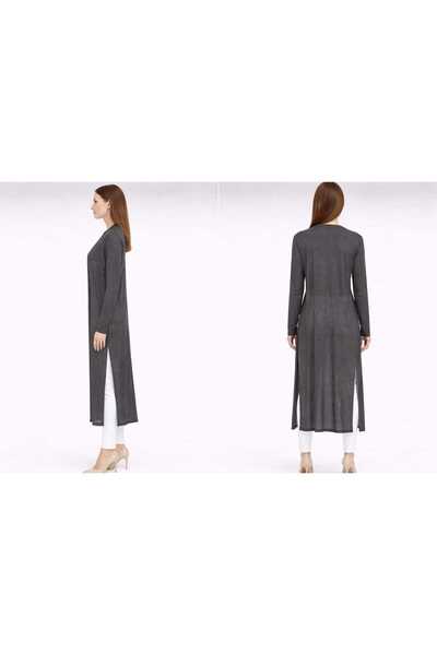 Neden Tekstil Long Thin Knitwear Cardigan Straight Cut Seasonal Loose Cardigan with Slit Detail