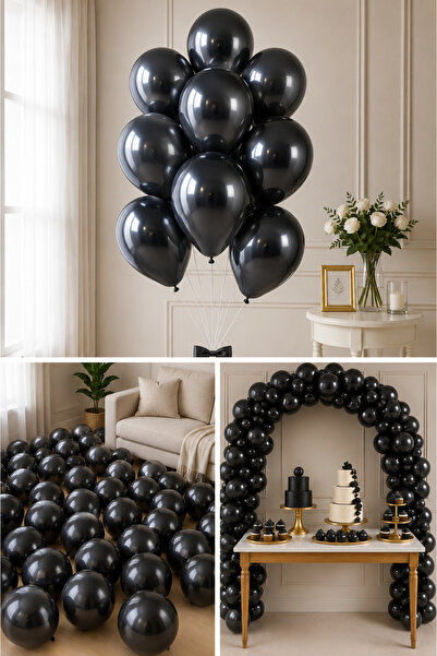 Parti dolabı Black Color Balloon 10 Pieces (Pack of 10)