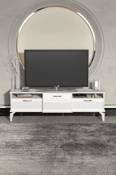 GOLDFALEZ Tv Sehpası Tv Ünitesi 160 Cm Gümüş Beyaz Mistral 5073
