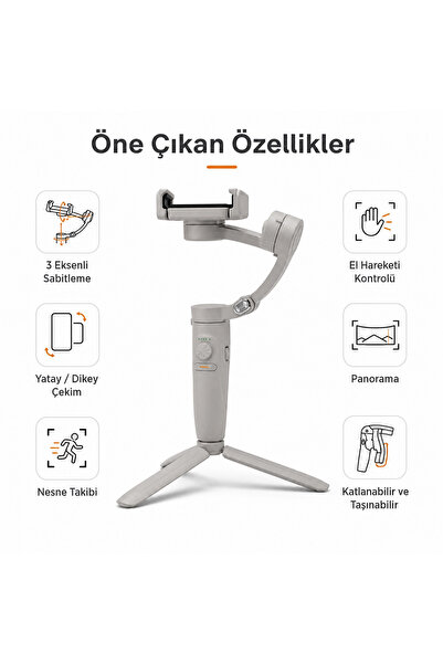 Pell Telefon Gimbal Stabilizatör 3-Eksenli, Katlanabilir Cep Telefonu Gimbalı...