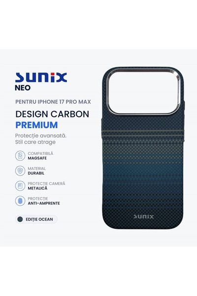 Sunix Husa Neo pentru iPhone 17 Pro Max, Compatibila MagSafe, Design Carbon P...