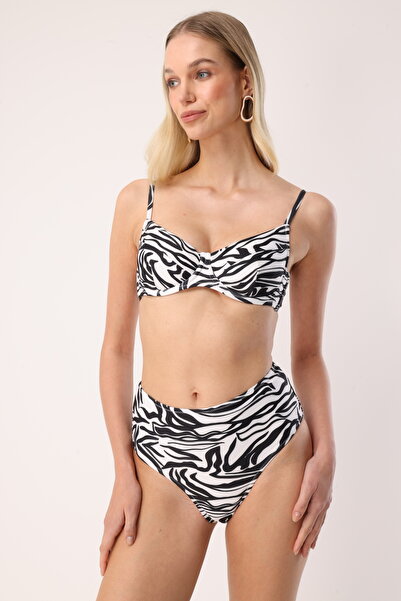 MİSSARWEN Zebra Desenli Yüksek Bel Siyah Beyaz Kadın Bikini Altı - Savanna