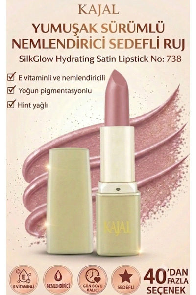 KAJAL Yumuşak Sürümlü Nemlendirici Sedefli Ruj – SilkGlow Hydrating Satin Lip...