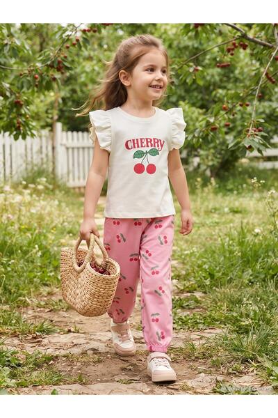 Civil Girls Cherry Printed 2-5 Years Old Set - Ecru