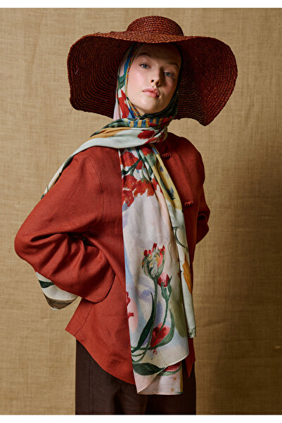 Freshscarfs Summer Reverie Patterned Hemp Viscose Shawl Red