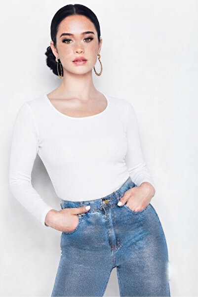 CHEISU Bluză tricou albă cu mânecă lungă și decolteu rotund pentru femei, cu ...