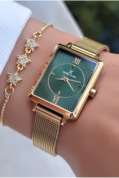 Daniel Klein Yeni Sezon Dikdörtgen -Gold Gümüş Renk - Çelik Kadın Saat - Bile...