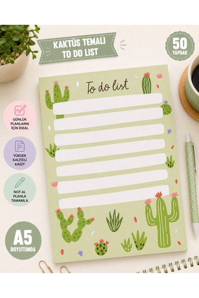 Srctech Cactus Themed to Do List Planner Notepad A5 Size 50 Sheets Daily to D...