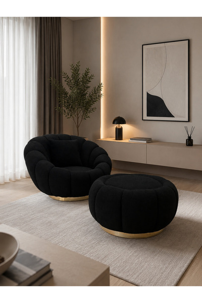 ERİZA Icon Berjer Ve Puf (BUKLE 42) Siyah, Kasa Gold