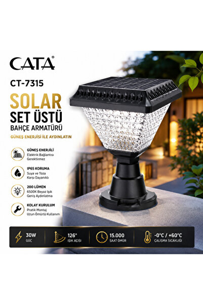 Cata Solar Set Üstü - - Bahçe Armatürü CT-7315 - 30W - IP65 Güneş Enerjili / ...