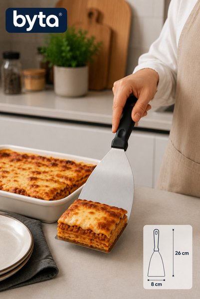 BYTA Stainless Steel Pastry Spatula 26X8 cm – Wide Spatula for Pastries, Pies, Cakes, and Pizza