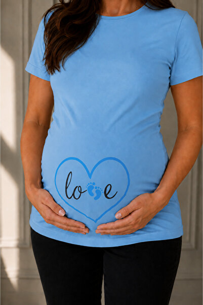 BALİNS Balins Pregnant Love T-Shirt Blue Printed
