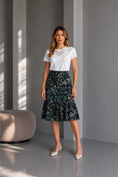 BALİNS Women's Green Floral Skirt