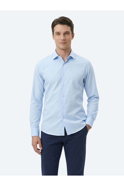 Kip Blue Plain Regular Fit Woven Classic 100% Cotton Shirt