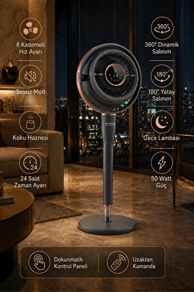 evona Aura 360 ATK2603 360° Dinamik Salınımlı Sessiz Vantilatör, Uzaktan Kuma...