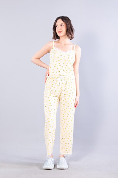 Mckanzie 13923 milan long bottom lemon printed pajama set with rope strap