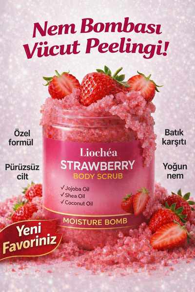 LİOCHEA Çilek Özlü Body Scrub Besleyici Arındırıcı Batık Karşıtı Yoğun Nemlen...