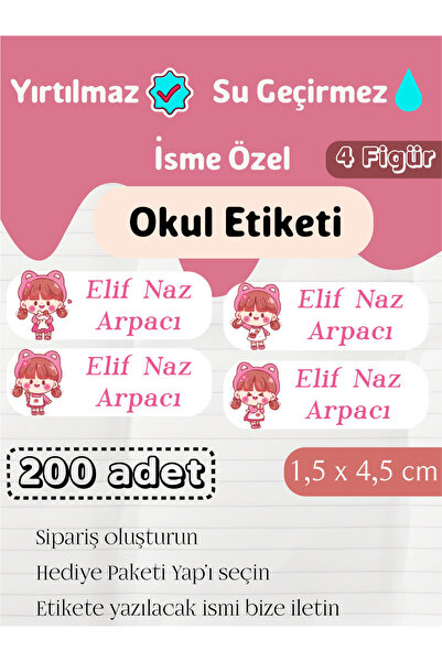 GÖKÇETasarım *ROZET HEDİYELİ* Kız Temalı İsme Özel Okul Etiketi / Kırtasiye, ...