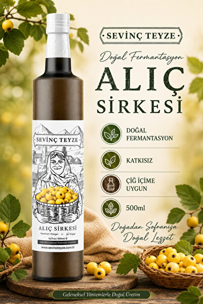 Organik Teyze Sevinç Teyze Alıç Sirkesi 500ml - Doğal Fermantasyon, Katkısız,...