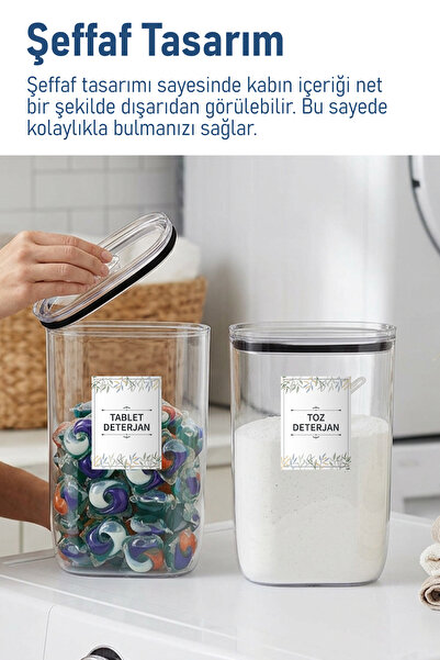 İronika Etiket Hediyeli Sızdırmaz Kapaklı Tablet Toz Deterjan Saklama Kabı 2100 ml 2 Adet