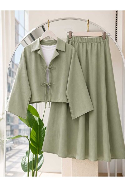 MODA VEDAT Kadın Ön Fiyonk Bağlamalı Etekli Takım -0475