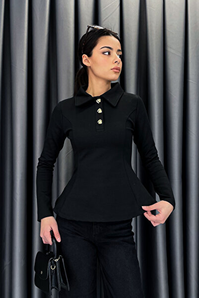 Noa&Noa Noa Noa Collared Gold Button Flounce Blouse - Black Black
