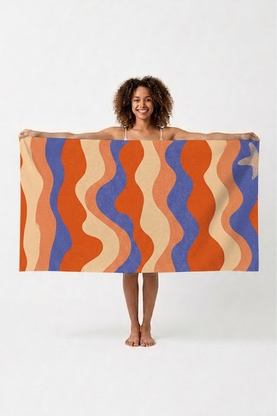 ASDİVA Wave Pattern Digital Printing Beach Towel 75X150