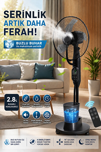 The Wlue Uzaktan Kumandalı Buzlu Vantilatör Buharlı 2.8l Nemlendirici Fan Zamanlı Ultra Sessiz Tekerlekli