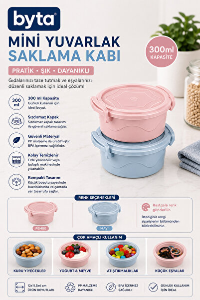 BYTA 300 ml Mini Yuvarlak Saklama Kabı – Kilitli Kapaklı, Sızdırmaz, BPA İçer...