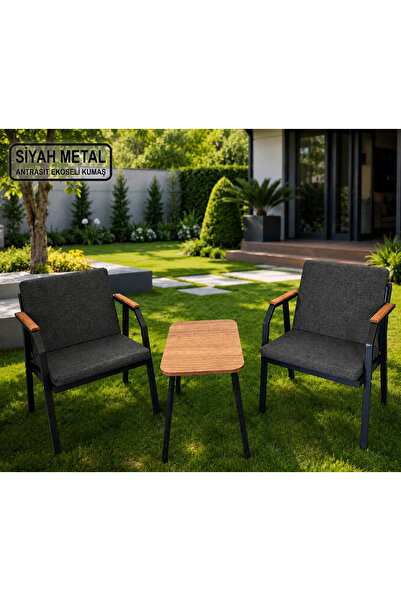 Dekoroom's DURU 1-1 BAHÇE BALKON MOBİLYASI,SEHPALI,SİYAH İSKELET,KUMAŞ RENGİ ...