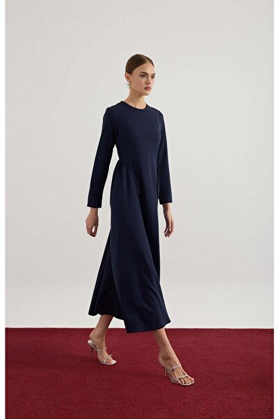 Birgül Bektaş Navy Blue Side Ruched Detail Dress