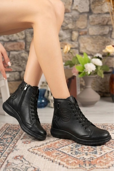 Garmoda Hakiki Deri Siyah Kadın Günlük Bot Bootie GRG0909