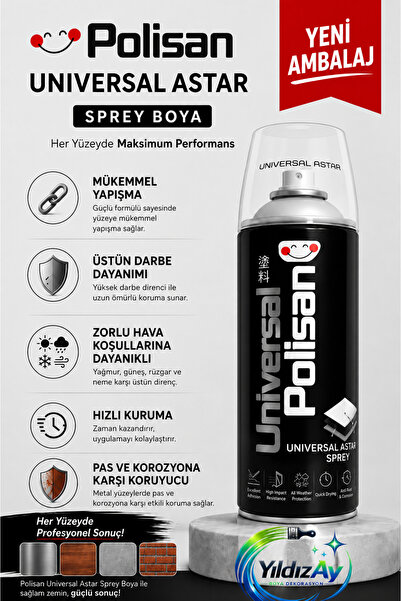 Polisan Universal Astar Sprey Beyaz 400 ml – Çok Amaçlı Astar Boya (Pas ve Ko...