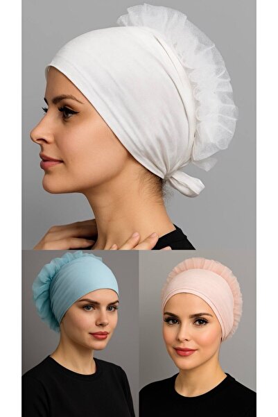 ALDAIYR 3 Pcs Ruffle Bonnet Hijab Bonnet