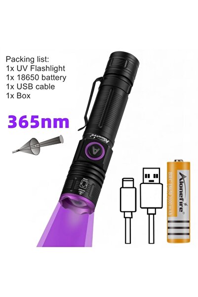 Choice Black 365nm-18650 365/395nm Zoom UV Flashlight USB Rechargeable Ultrav...