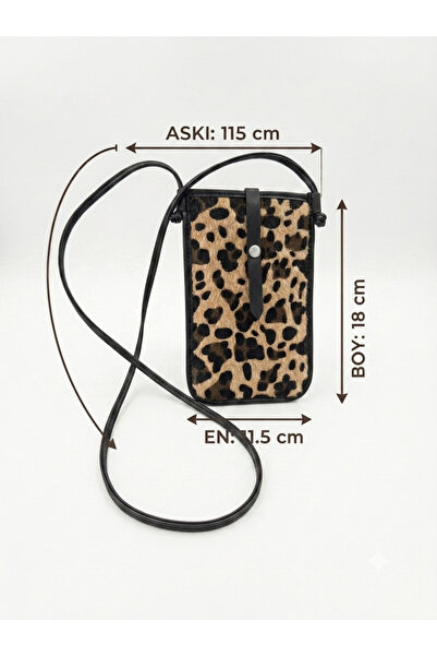 Ose Paris telefon çantası gövdesi leopar deri kısımı siyah