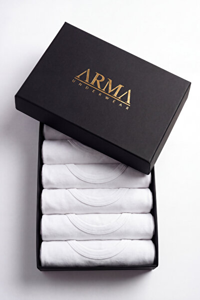 Arma Yıldız Men's Premium 100% Cotton White Undershirt 6-Piece Special Gift B...