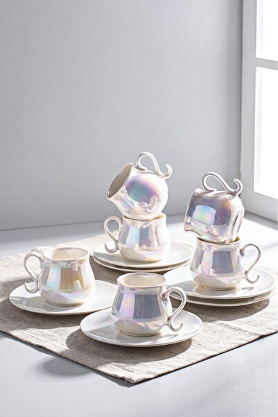 Perotti Pearl Porcelain Luster Coffee Cup Set for 6 People