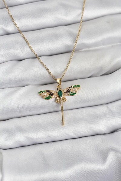 Inure Jewelry 316L Steel Chain Gold Color Dragonfly Model Zircon Stone Women'...