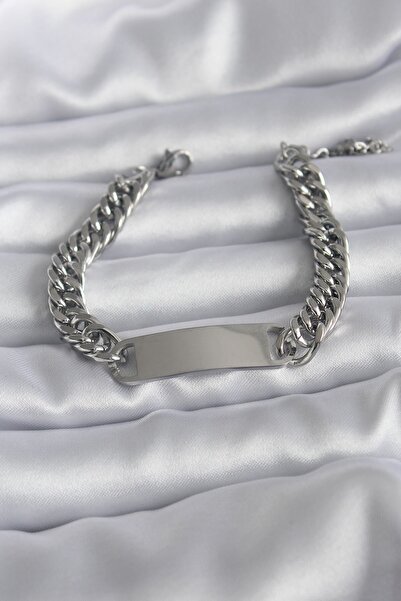 Inure Jewelry سوار نسائي من الفولاذ 316L بلون فضي مع لوحة اسم قابلة للكتابة