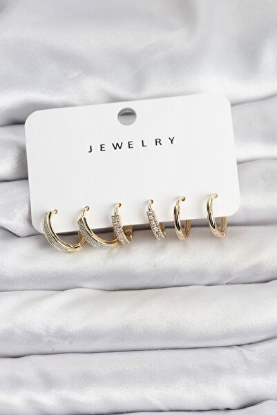 Inure Jewelry طقم أقراط نسائية من النحاس بلون ذهبي مرصع بحجر الزركون