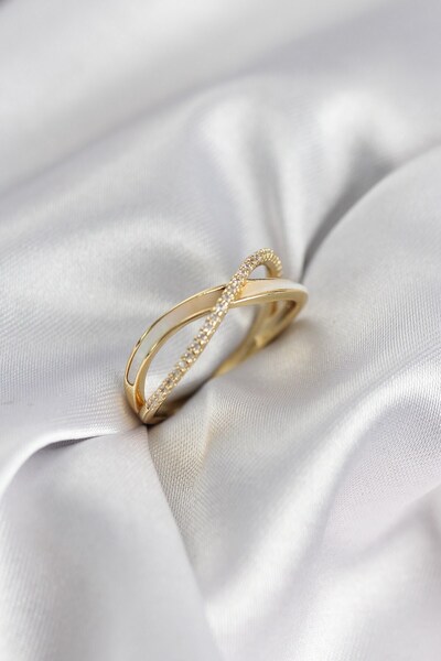 Inure Jewelry خاتم نسائي من حجر الزركون الملون باللون الذهبي اللؤلؤي