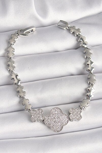 Inure Jewelry Brass Silver Color Zircon Stone Clover Model Chain Model Women'...