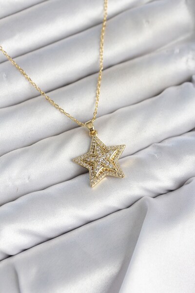 Inure Jewelry سلسلة فولاذية 316L ذهبية اللون مرصعة بحجر الزركون على شكل نجمة ...