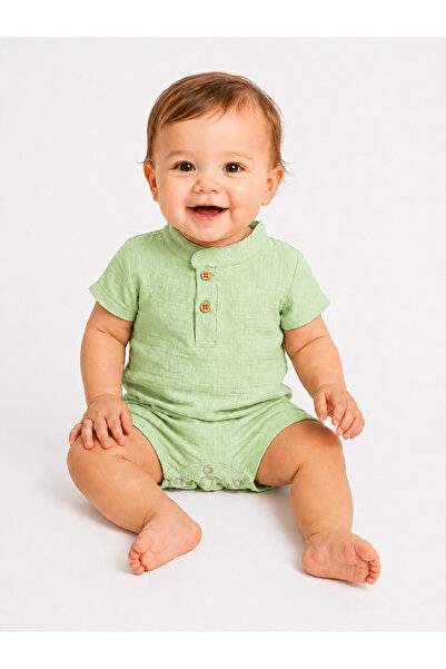 For My Baby Baby Boy 100% Cotton Muslin Judge Collar Short Jumpsuit