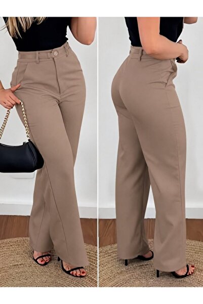 Generic Brand Pantaloni Atlas de damă cu talie înaltă, fără curea