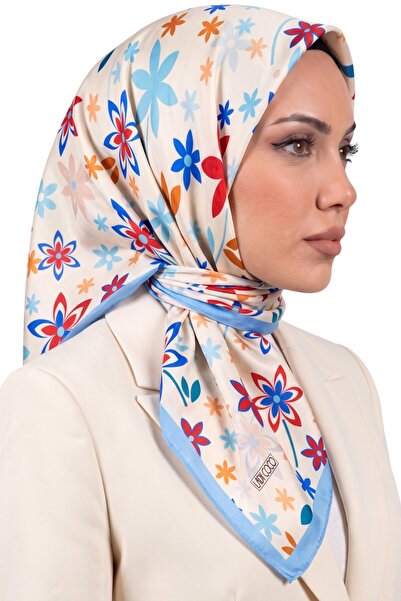 hadiora Women's White Blue Floral Patterned Organic Cotton Soft Scarf