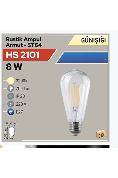 Helios 8W Rustik Ampul Armut, Günışığı (HS 2101)